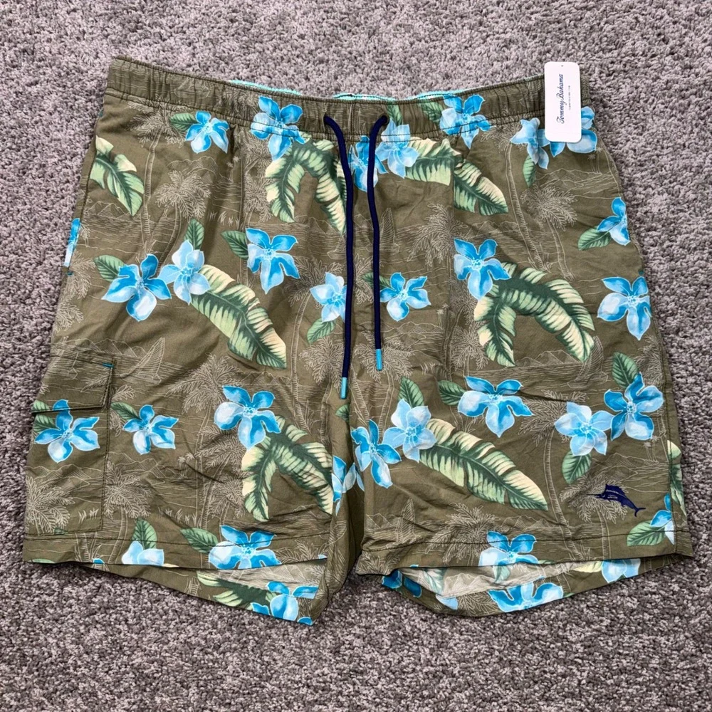 Tommy Bahama Naples Viejo Voyage Swim Trunks Mens Floral Green Blue XL NEW